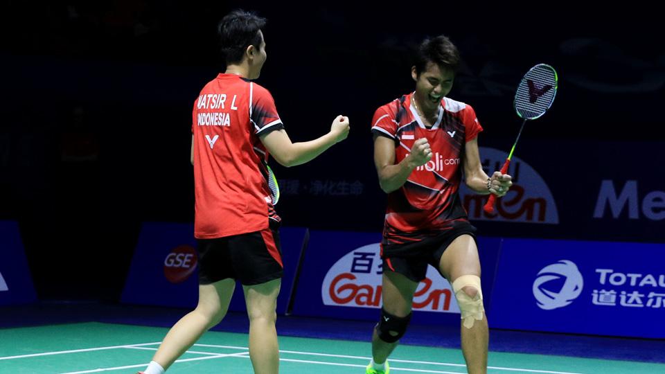 Selebrasi Tontowi Ahmad/Liliyana Natsir usai mengalahkan pasangan Korea, Choi Sol-gyu/Chae Yoo-jung.